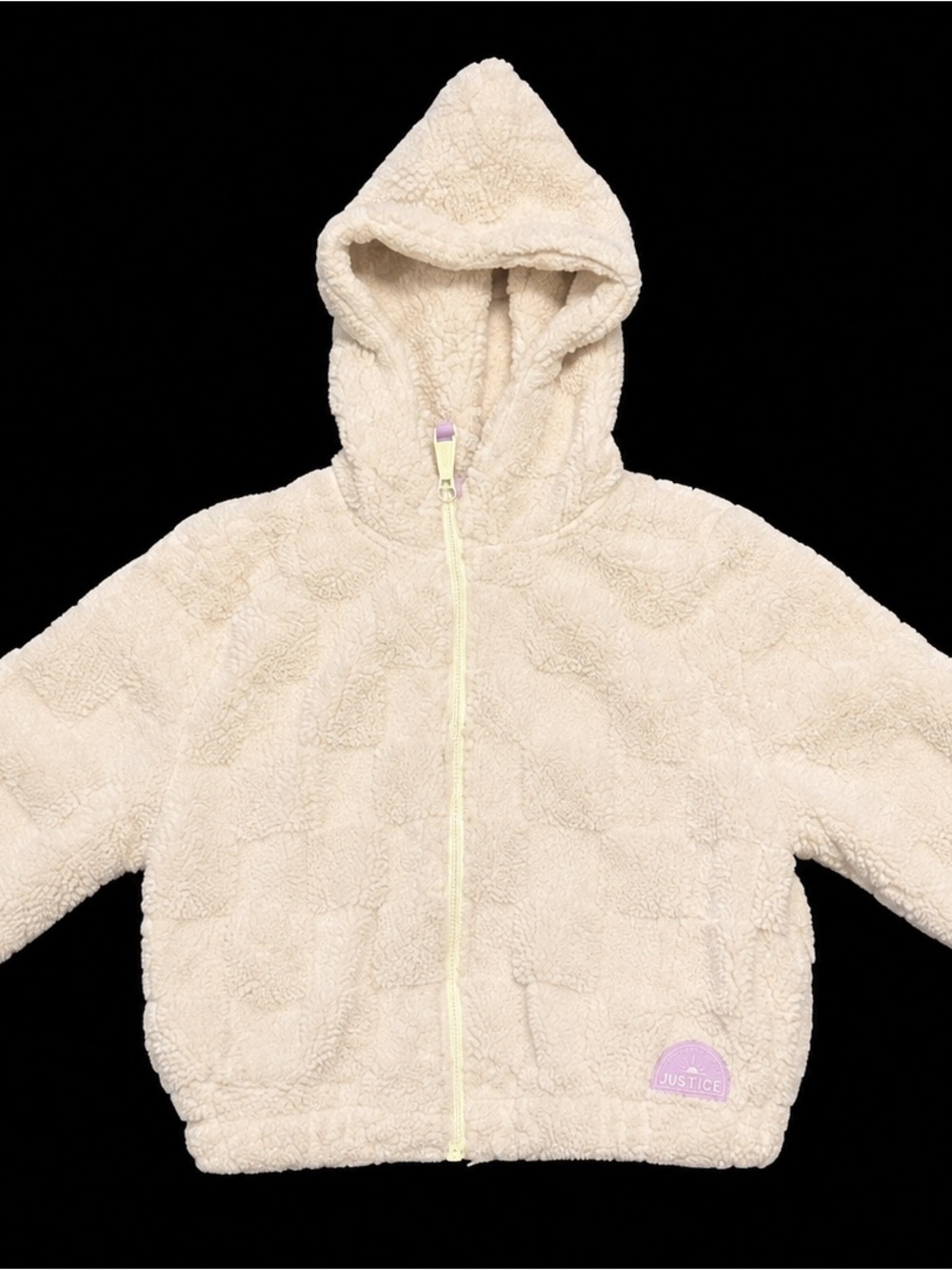 Justice Girls XS 5/6 Cream Sherpa Full Zip Hooded Jacket Cozy Fleece